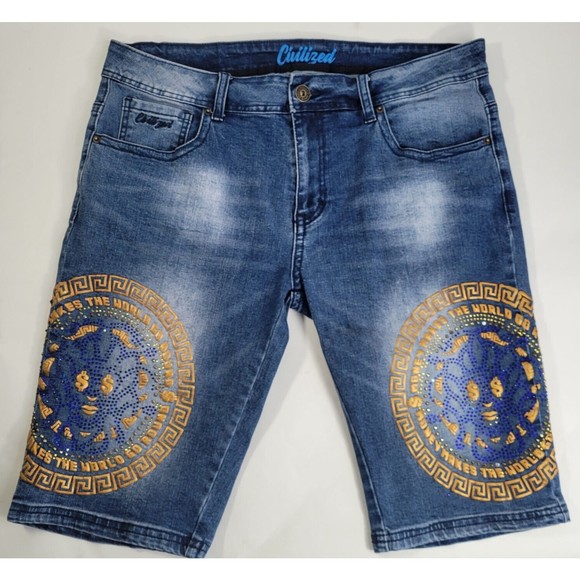 Civilized Men's Denim Shorts Size 36 $ Money Makes The World Go Round CV1171 - Picture 1 of 10